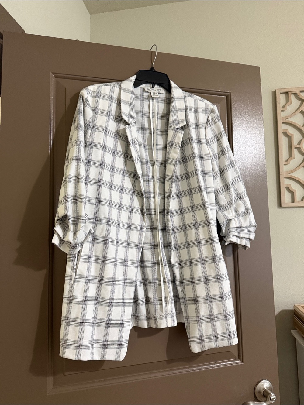 Women's White and Black Striped Open-Front Blazer Jacket